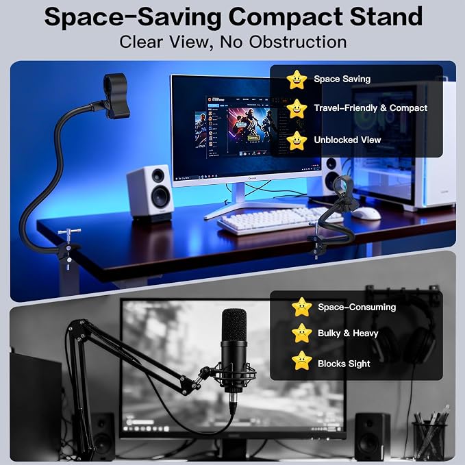 ZealSound Gooseneck Microphone Stand with Clamp, Flexible 13'' Boom Arm Mic Mount for Desk & Pipes, Compatible with Blue Yeti, Snowball, Razer, Pyle, Podcasting & Streaming - Image 8