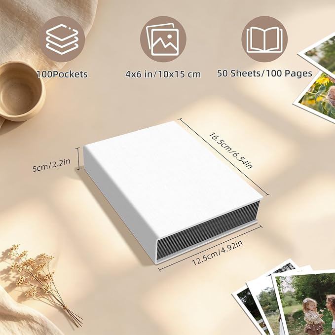 Popotop Photo Album 4x6 100 Pockets for Wedding Gifts,Linen Hardcover Picture Albums for Family Anniversary Baby Vacation Pictures - Image 3