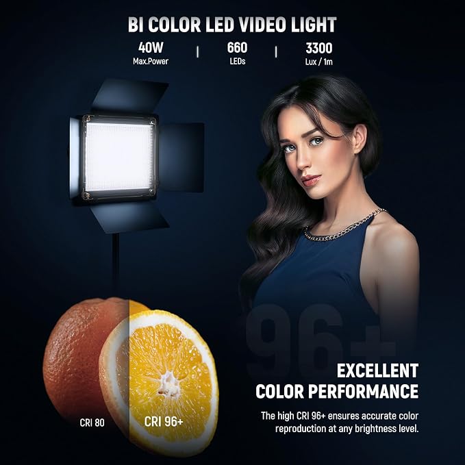 NEEWER Bi Color LED Studio Light with Tripod Stand Barndoors, Video Panel Key Lighting for Video Recording Streaming Photoshoot Photography, 660 LEDs 3200K-5600K 3300lx/1m Dimmable CRI96+, NL660 | Panel Key Lighting for Video Recording Streaming Photos... - Image 2