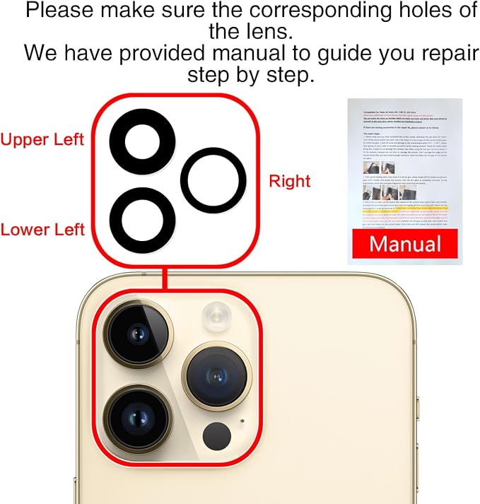 2PCS ASDAWN Back Rear Camera Lens Glass Replacement for iPhone 14 Pro Max and 14 Pro Camera Glass Lens Replacement with Pre-Installed Adhesive + Repair Tool Kit + Installation Manual - Image 6