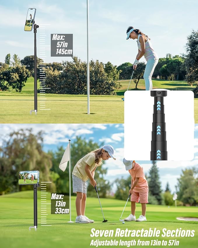 Golf Monopod Selfie Stick for Magsafe - 60" Magnetic Phone Holder Stand for Golf Tripod, Training Aid, Record Swing, Alignment Rod Mount for iPhone 17 Pro Max 16 15 14 13 12 Air, All CellPhones - Image 3