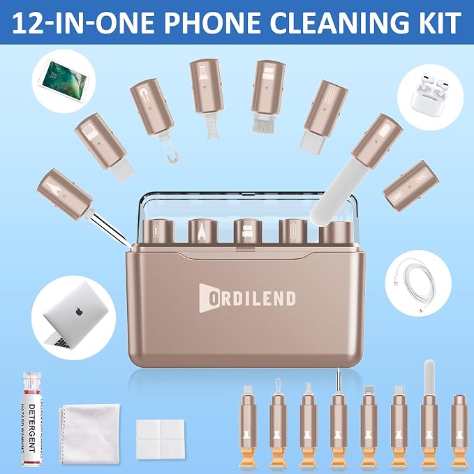 iPhone Cleaning Kit for Charging Port Cleaner AirPod Phone, Desert Titanium | Multi-Tool, iPhone Cleaner, Repair Lightning Cable USB C Speaker Charger iPad Connector, Compact Portable, with Storage Case - Image 2