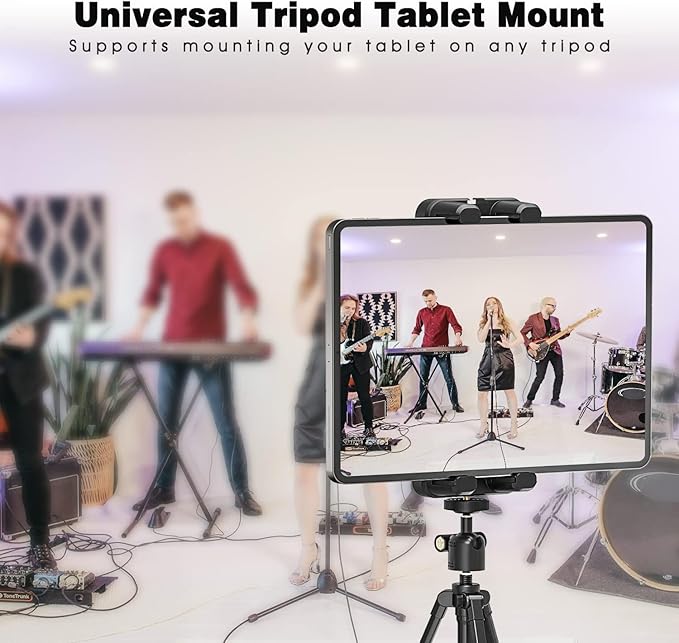 Tablet Tripod Mount Adapter with Ball Head, Holder for 4.7-12.9 Inch Tablets, Compatible with iPad Pro, Air, Mini, Selfie Stick, Monopod - Image 4