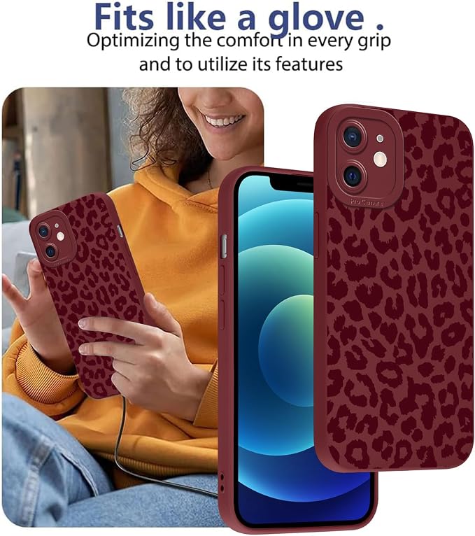 Cute Burgundy Cheetah Print Phone Case for iPhone 12 Mini 5.4" | Aesthetic Leopard Pattern Design Cover Full Camera Lens Protective Shockproof Soft Slim TPU Funda for Women Girls - Image 7