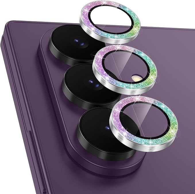 Meshine for Samsung Galaxy Z Fold 8 Ultra Camera Lens Protector,Scratch Proof,Strong Adsorption,9H Hardness with Metal Ring Camera Cover,Case Friendly,Accessories Lens Protector,Glitter Colorful by Meshine