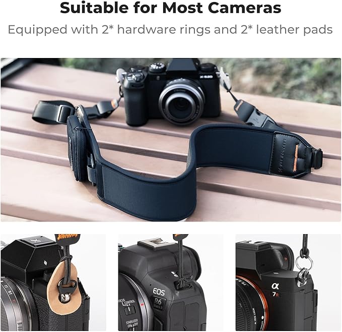 K&F CONCEPT Camera Neck Strap | Soft Neoprene, Adjustable Shoulder Belt, Zipped Pocket, Compatible with Sony/Canon/Nikon/Fuji DSLR SLR Mirrorless - Image 3