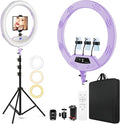 MACTREM Purple 22" Ring Light for iPad iPhone with 75" Tripod Stand Barber | LCDisplay,2 Usb Ports, Fits Ipad/Tablet 12.9", 2600k-6500k Color Temperature, For Barber/Tattoo Tiktok Video Recording Vlog by MACTREM