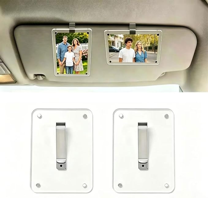 2 Pack Magnetic Car Visor Photo Holder, 2.36 x 3.54 inch Rectangular Clear Acrylic Car Picture Frame Clip for Sun Visor, Personalized Vehicle Photo Display for Family, Pets by Unknown