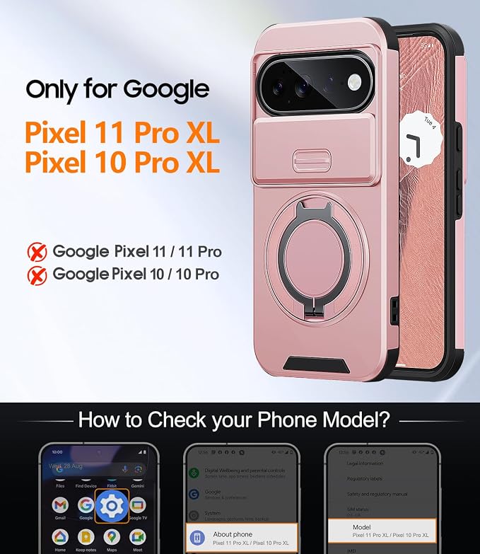 JAME for Google Pixel 10 Pro XL/11 Pro XL Case, Stand & Slide Camera Cover | Ring Holder Kickstand, Screen Protectors, Dual-Layer Shockproof Protective, Magnetic Accessory Friendly Phone Case, Pink - Image 2