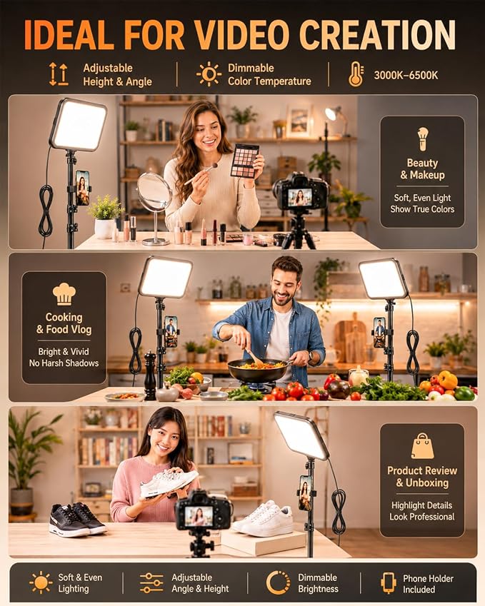 Torjim 12 Inch Video Light Kit for Creators | 30W High Brightness | Studio Lights with Tripod Stand & Phone Holder | 3000-6500K Adjustable Photography Lighting for YouTube Streaming Home Studio - Image 2