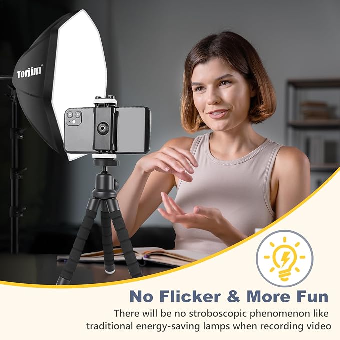 Torjim Softbox Photography Lighting Kit | 20" X 20" & 85W LED Studio Lights | Soft Diffusion For Even Light | 3000-7500K Adjustable LED Bulbs for Studio Photo Video Recording Live Streaming Portraits - Image 6