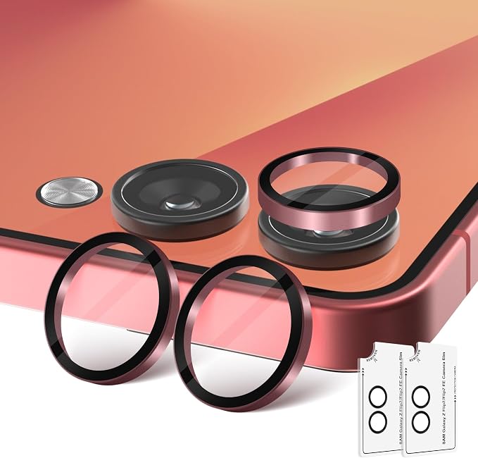 Orzero (2 Sets) Camera Lens Protector for Samsung Galaxy Z Flip 7/7 FE, [EZ Install] [Case-Friendly] 9H Tempered Glass Alloy Metal Ring Lens Cover, Military-Grade Shockproof, HD Clarity Anti-Glare (Red) by JumpIntoOrzeroLet%E2%80%99sExploreLikeNeverBefore