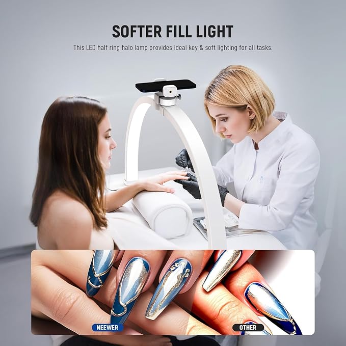 NEEWER Basics 29" Half Moon Nail Light for Desk, 36W Foldable Nail Tech Table Arc Lamp, LED Manicure Half Ring Light with Phone Holder for Makeup Beauty Tattoo Overhead Video Recording, HM02-D - Image 4