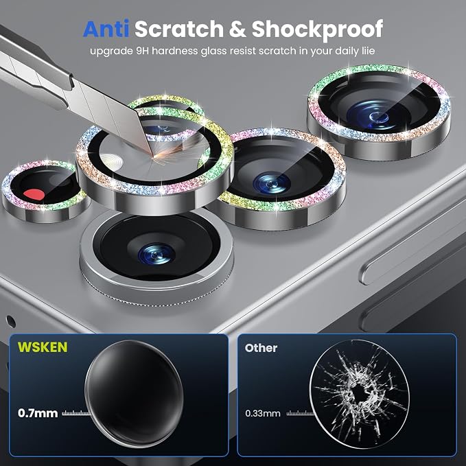 WSKEN for Samsung Galaxy S25 Ultra Camera Lens Protector - Ultra Thin | Case Friendly, 9H Shatterproof Tempered Glass, Anti Scratch Metal Circle, Camera Screen Protector Cover Accessories, Glitter - Image 3