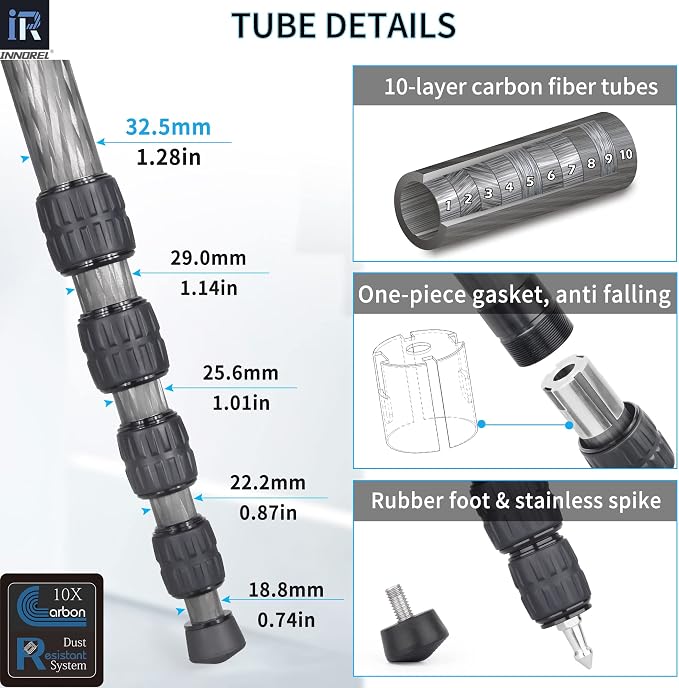 Carbon Fiber Camera Monopod INNOREL RM325C Professional Portable Compact Lightweight Travel 5-Section Monopod for Canon Nikon Sony DSLR Camera Video Camcorder DV Photography Bracket Load 26lbs/12kg - Image 3