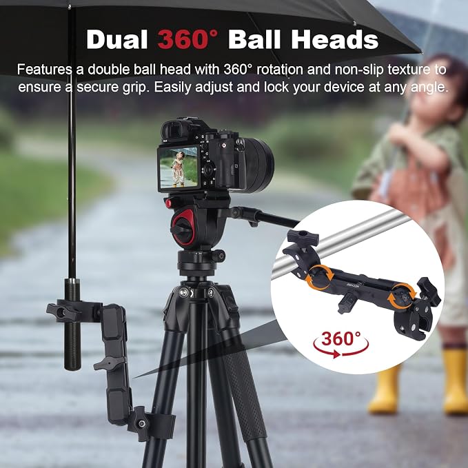 Double Clamp Mount,Double Super Clamp Camera Mount with 360° Ballhead Magic Arm for Desk, Cross Bars,Tripod, Handlebar Studio Light Stand Holder Photography Reflector, Flag, Umbrella,JC025 - Image 2