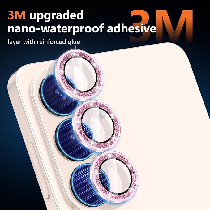 for Samsung Galaxy S26 Camera Lens Protector, Individual Metal Ring Tempered Glass Lens Cover, [Strong Adsorption] Scratch Resistant Ultra-Thin HD Clear Lens Cover, 1 Set-Pink Sparkly - Image 4