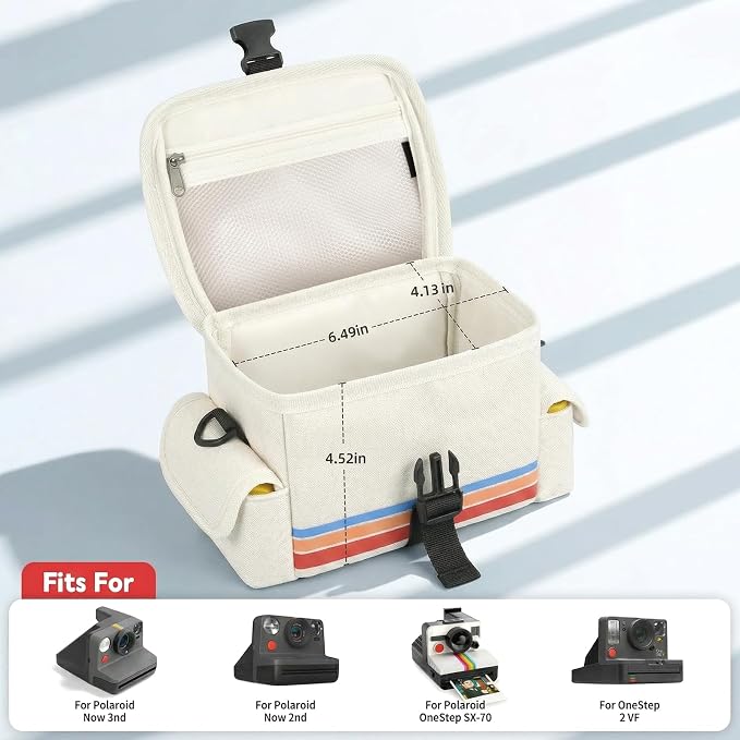 Camera Case Compatible with Polaroid Now, Now+ & OneStep+, Crossbody Bag | Custom-Fit Camera Case for Polaroid Now 2nd/3rd Gen, With A Shoulder Strap And Organized Accessory Storage - Beige - Image 2