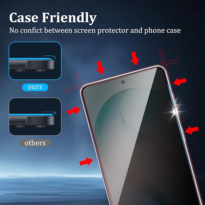2+2 Pack Privacy Screen Protector for Samsung Galaxy S26 Plus | With Camera Lens Protectors, 9H Tempered Glass, Anti-Spy, Case Friendly - Image 3