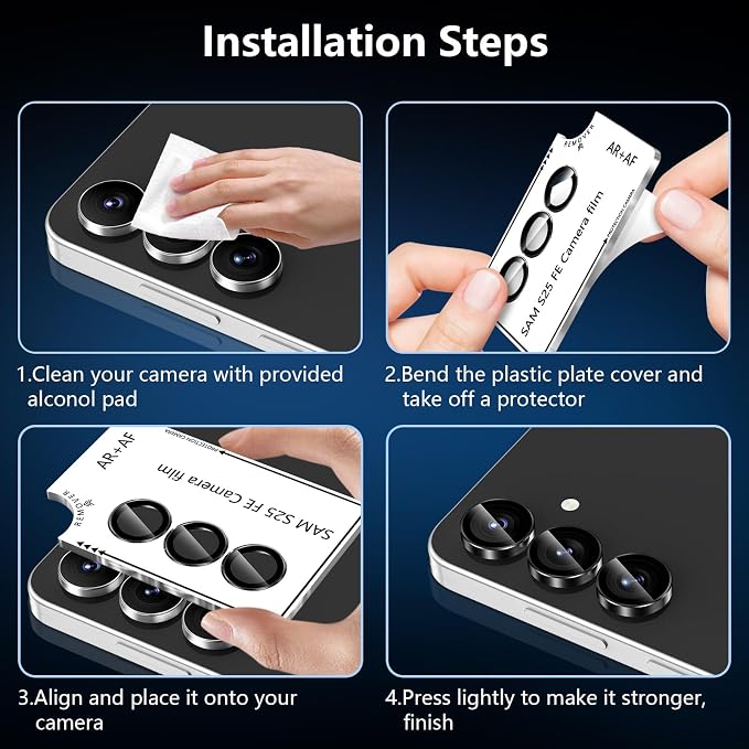 for Samsung Galaxy S25 FE Camera Lens Protector, Individual Metal Ring Tempered Glass Lens Cover, [Strong Adsorption] Scratch Resistant Ultra-Thin HD Clear Lens Cover, 1 Set-Black Ring - Image 7