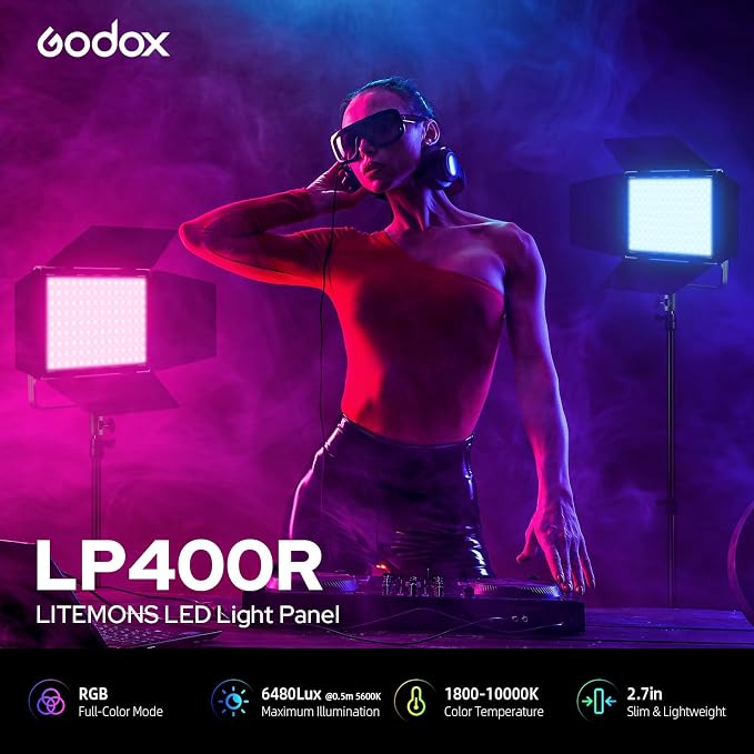Godox LP400R RGB LED Video Light with Barndoor, 36W 1800K-10000K 6480Lux LED Panel Light with 14 FX Effects APP Control CRI/TLCI 96+ Dimmable 0-100% Studio Soft Lights for Photography - Image 2