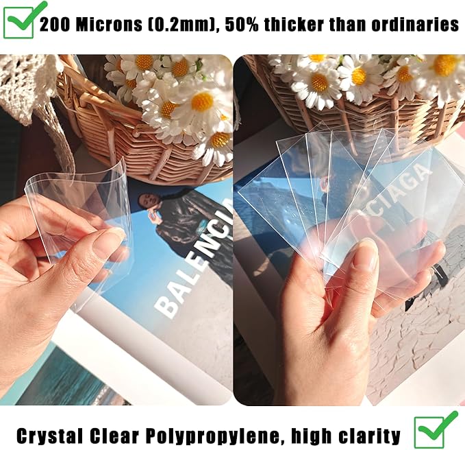 Kpop Card Sleeves, 58x88mm Photo Protector for Polaroid Instax Mini | 200PCS Bulk Clear PP, PVC-Free & Acid-Free Card Shield, 200 Micron/0.2mm Thick 2.28x3.46in Snug Fit Photo Album Binder Pocket - Image 5