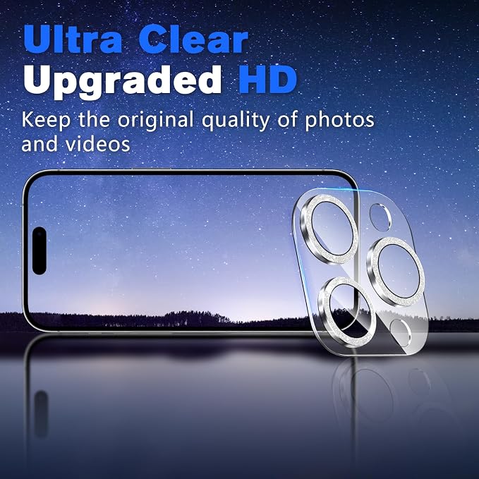 2 Pack for iPhone 16 Pro Max Camera Lens Protector | Bling Tempered Glass 9 Hardness,Anti-Scratch High Definition Camera Screen Protector (Silver) - Image 7