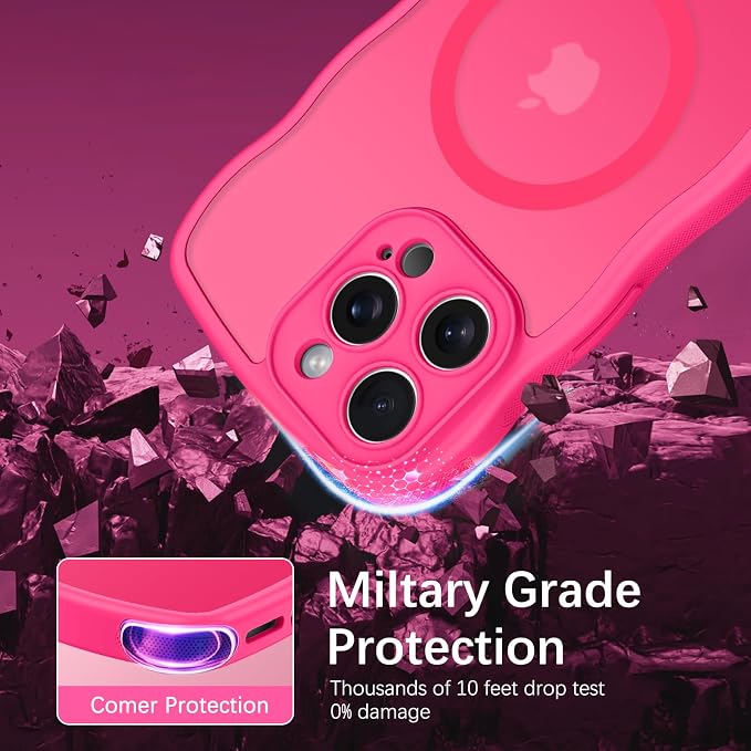 BENTOBEN Magnetic for iPhone 16 Pro Max Case, Cute Wavy [Full Camera Protection][Compatible with MagSafe] Matte Anti-Slip Bumper Women Girls Girly Protective Cover for 16 Pro Max 6.9" 2024, Hot Pink - Image 5
