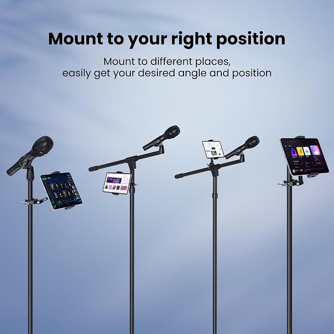 CreaDream iPad Holder for Mic Stand, Aluminum Tablet Holder for Mic Music | Adjustable Tablet Holder for Micphone Stand, Heavy Duty iPad Clip Attachment Compatible with Devices from 4.7 to 13 inch - Image 2