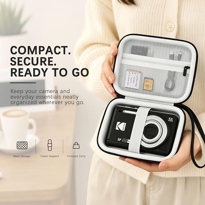 Camera Carrying Case for KODAK PIXPRO FZ55/ FZ45 Digital Camera | Camera Storage Case. Hard Protective Bag With Mesh Pocket Fits Batteries Cable Memory Card Card Reader, Black+ Grey - Image 8