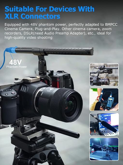 SYNCO Shotgun Microphone D2 Hyper Cardioid XLR Condenser Mic | Rode Shotgun Mic, Directional Condenser Audio Recording Pickup, for DSLR Cameras, Film Interview, ENG/EFP Video Creators - Image 3