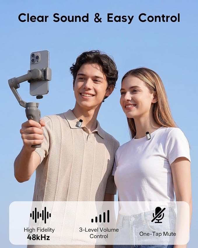 ZealSound Mini Wireless Lavalier Microphone for iPhone iPad Android, Dual Channel Wireless Microphones with Noise Cancellation, Mute & Volume Control, 33H Battery Case, USB-C & Lightning Plug & Play - Image 4
