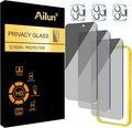 Ailun Privacy Screen Protector+Camera Lens Protector for iPhone 15 Pro | 3+3 Pack, 6.1 inch, Installation Frame, Dynamic Island Compatible, Anti Spy Private Tempered Glass, HD by Ailun