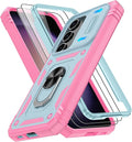 Gritup for Galaxy S23 Phone Case Military-Grade Shockproof with Kickstand | with 2 PCS Screen Protector, Slide Camera Cover, Heavy Duty Outdoor Protection Funda para Galaxy S 23 Cover-Green+Pink by Gritup