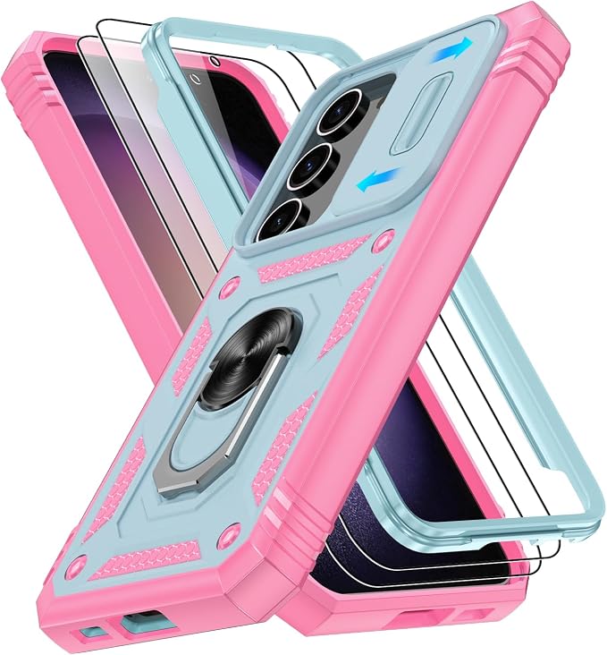 Gritup for Galaxy S23 Phone Case Military-Grade Shockproof with Kickstand | with 2 PCS Screen Protector, Slide Camera Cover, Heavy Duty Outdoor Protection Funda para Galaxy S 23 Cover-Green+Pink by Gritup