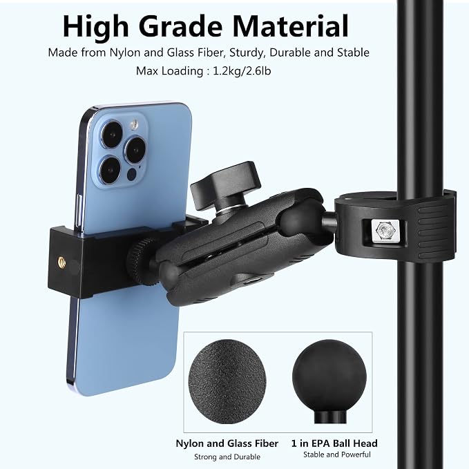 Music Boom Microphone Mic Stand Phone Holder Mount with Long Arm and Super Clamp 360° Rotation for Phone 14 13 12 11 MAX Pro Samsung Galaxy S22 S21 Google Pixel, 3.5 to 7" Smartphone - Image 2