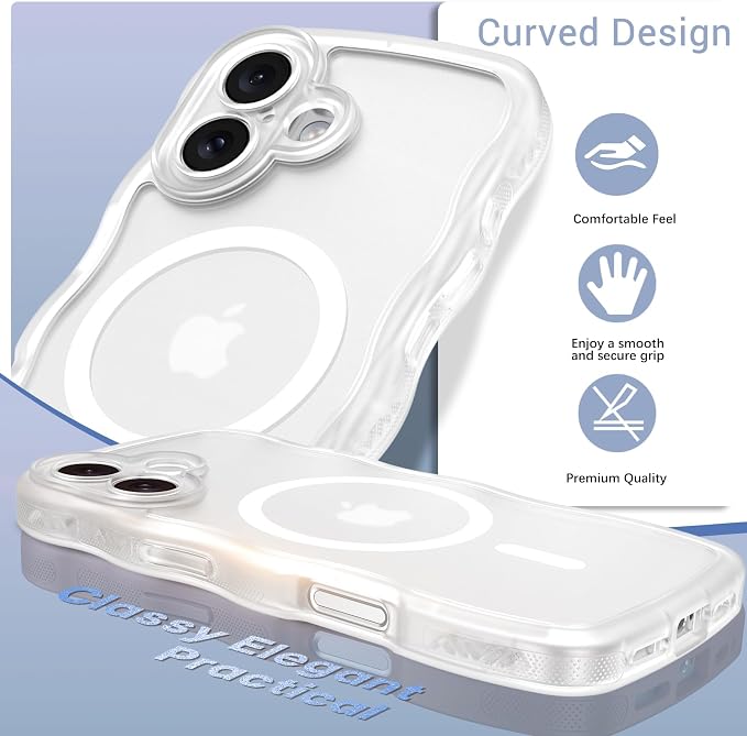 BENTOBEN Magnetic for iPhone 17 Case, Cute Wavy Full Camera Protection [Compatible with MagSafe] Translucent Matte Anti-Slip Bumper Women Girls Boys Protective Cover for 17 6.3", Clear White - Image 5