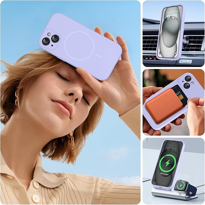 Miracase Silicone & Magnetic for iPhone 15 Plus Case, Light Purple | Compatible with MagSafe, Soft Microfiber Lining, Liquid Silicone Case Shockproof Drop Protection Phone Case for 15 Plus - Image 7