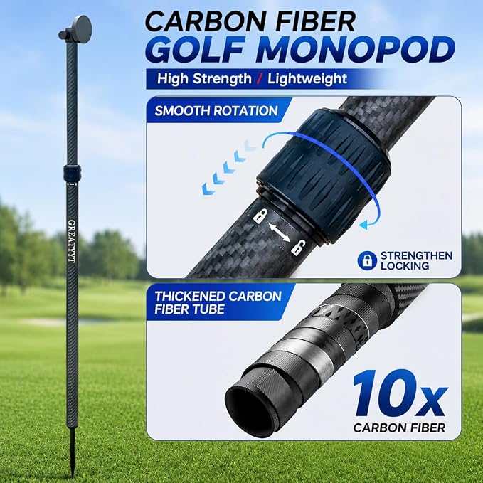 Carbon Fiber Monopod Golf Swing Recorder - Ultra Lightweight with MagSafe Magnetic Holder - Adjustable 32-55" Height - Ground Spike - Training Aid for iPhone Android - Image 5