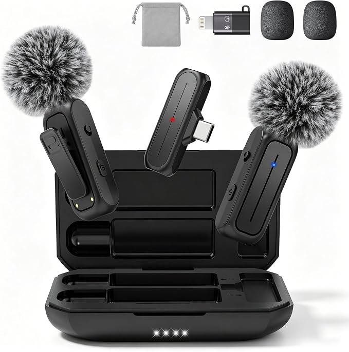 MAYBESTA Wireless Mini Microphone for iPhone Android Phone - Bluetooth Lapel Microphones with Charging Case for Video Recording - 2 Clip on Content Creator Mics for Tiktok YouTube Vlog by MAYBESTA