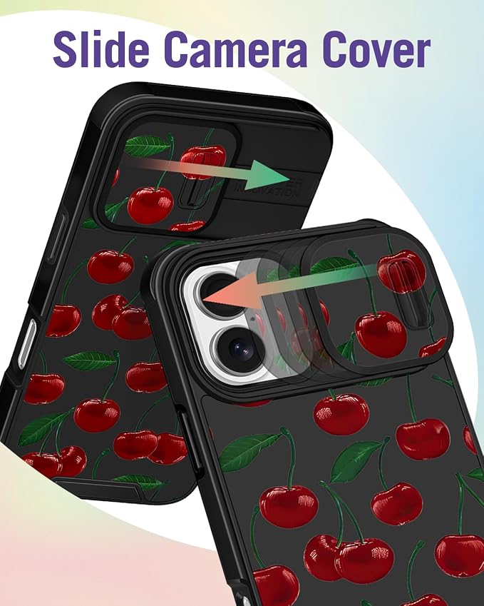 Buleens for iPhone 17 Case 6.3 Inch - with Ring Stand & Camera Cover Aesthetic Cute Designed for Women Girls Girly Pretty Kawaii Cherry Unique Teen Phone Case for iPhone 17 Compatible with Magsafe - Image 3