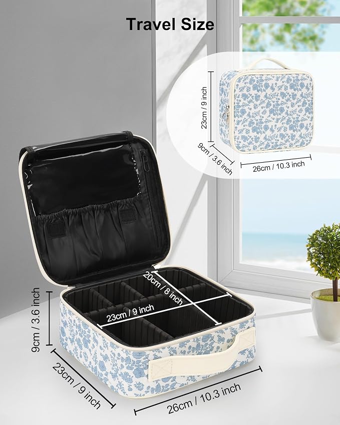 Relavel Travel Makeup Case, Professional Makeup Artist Makeup Bag, Portable Makeup Train Case Organizer with Adjustable Dividers, Cute Cosmetic Bags Birthday Gifts for Girls and Women, Floral Print - Image 5