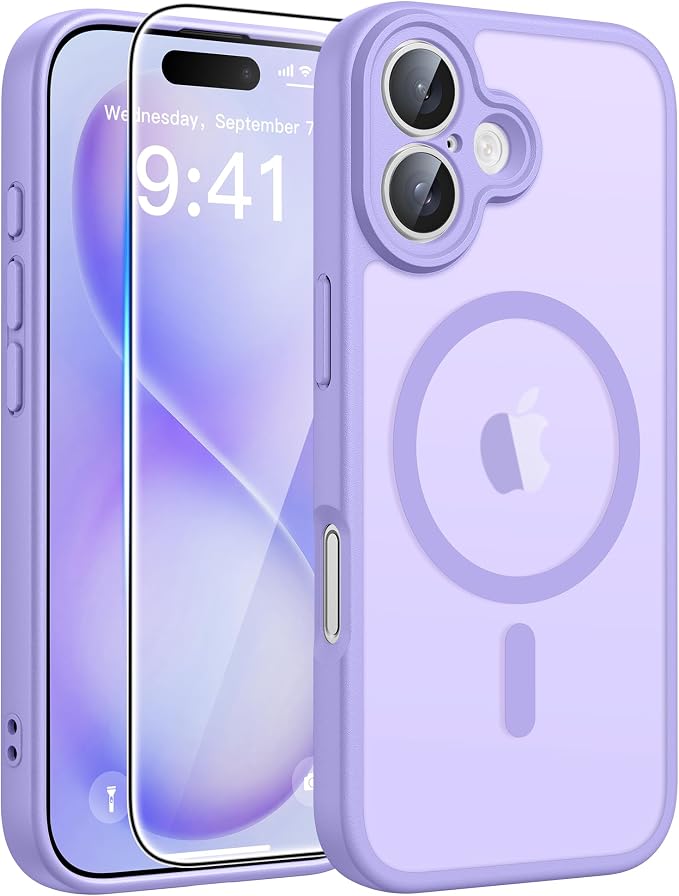FNTCASE for iPhone 16 Plus Case, Fit for Magsafe, Screen Protector | Full Camera Protection, Translucent Matte, 14FT Military Grade Drop Proof, Shockproof Protective Phone Cover, Light Purple by FNTCASE
