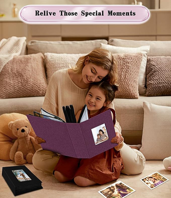 Ejblfe Photo Album 4x6,Linen Cover Slide-in Photo Album Book Can Holds 300 4x6 Photos with 50 Black Sheets for Family,Wedding,Baby and Holiday Pictures (Dark purple) - Image 6