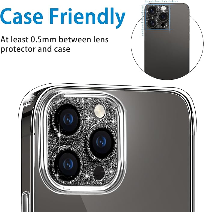 Compatible with iPhone 15 Pro & 15 Pro Max Camera Lens Protector, Bling Lens Cover 3D Rhinestone Diamond 9H Tempered Glass Camera Cover Anti Scratch Shockproof Lens Screen Full Protective Cover - Image 6