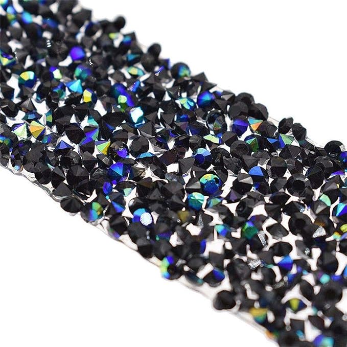 EORTA 1Yard X 3CM Rhinestone Beaded Trim Sparkling Crystal Rhinestone Hotfix Ribbon Iron on Applique Bling Chain Banding Belt for DIY Wedding Bridal Dress Embellishment Phone Wall Decor, Black Blue - Image 4