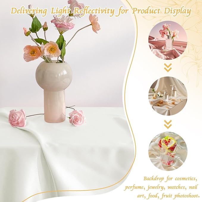 RUDONG M Satin Photography Backdrop, White, 3.3x2.5ft | Wrinkle-Free, Silky Fabric, For Jewelry/Cosmetics/Flat Lay/Studio, 100x75cm - Image 5