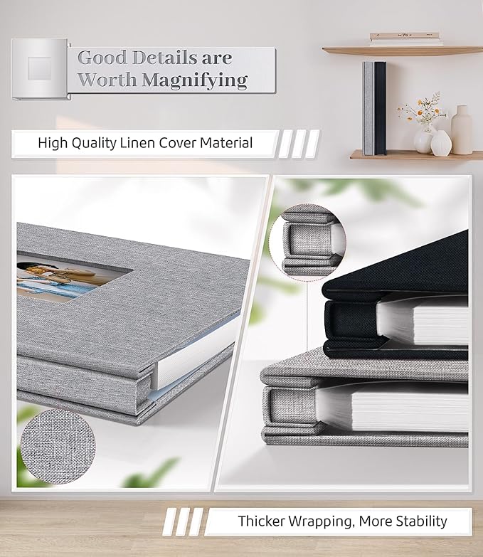 Artfeel Photo Album Self Adhesive Scrapbook Album for 3x5 4x6 5x7 8x10 Pictures,40 Pages Linen Cover with Display Window DIY Photo Book,Ideal Gifts for Family Travel Wedding Baby - Image 5