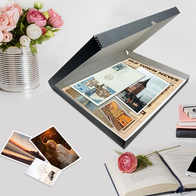 Lineco Clamshell Archival Storage Box, 23.5x30.5x1.75 Inch, Gray | Acid-Free with Metal Edge Boxboard, Organize and Store Photos Documents Cards Negatives Magazine Prints Family Records DIY - Image 7