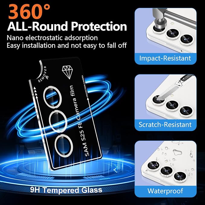 for Samsung Galaxy S25 FE Camera Lens Protector, Individual Metal Ring Tempered Glass Lens Cover, [Strong Adsorption] Scratch Resistant Ultra-Thin HD Clear Lens Cover, 1 Set-White Shine - Image 4